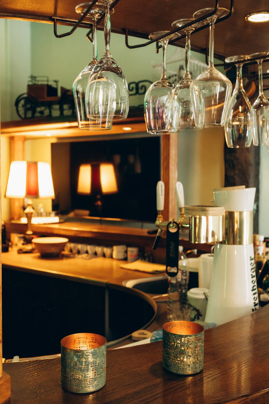 Bar with glasses and candles